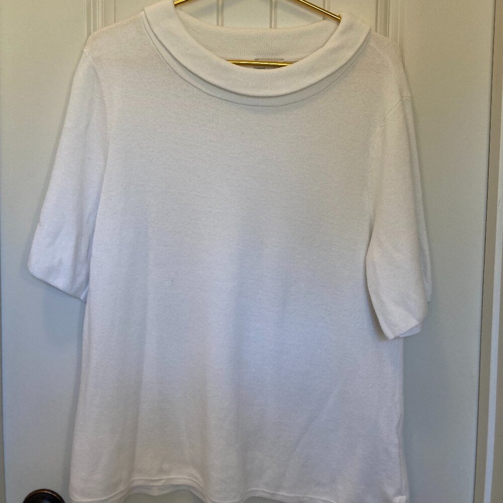 Talbots White Mock Neck Tee, Women’s 1X – Elbow Sleeve